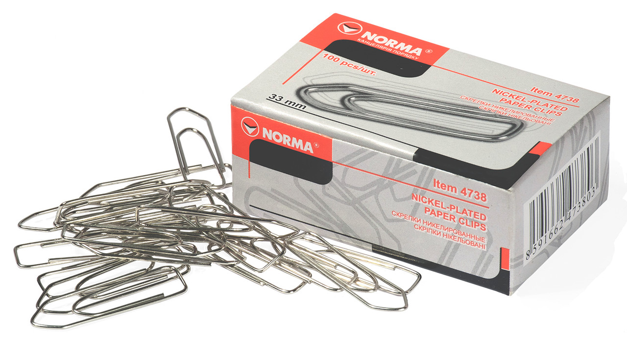 Скріпки NORMA (4738N), 33 мм, п'ятикутні, нікельовані, 100 шт.